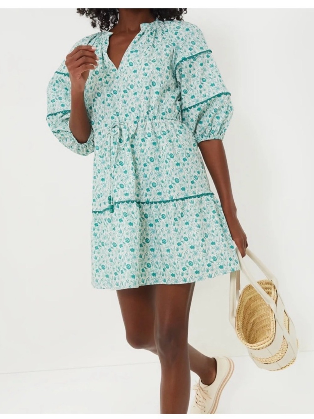 Tuckernuck Matilda Mini hyacinth House Women's Teal Floral Tiered Mini Dress XS